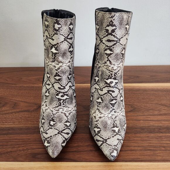 Lulus Karin Natural Snake Two Tone High Heel Ankle Booties Faux Leather 7.5 - Picture 4 of 8